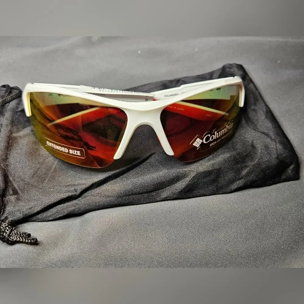 NWT Columbia White Sunglasses with Red Lenses 100% UV Polarized.